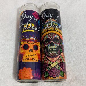 Veladora Hand poured white candles Day of the Dead (Día de los Muertos) Set of 2